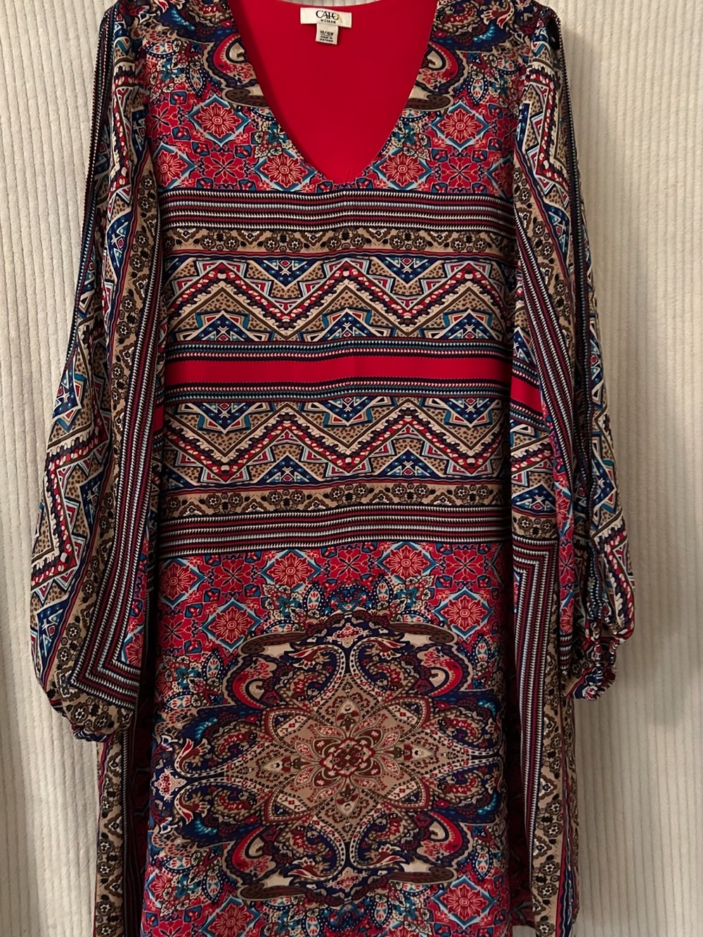 Cato Multicolor Printed V-Neck Tunic with Red Accent